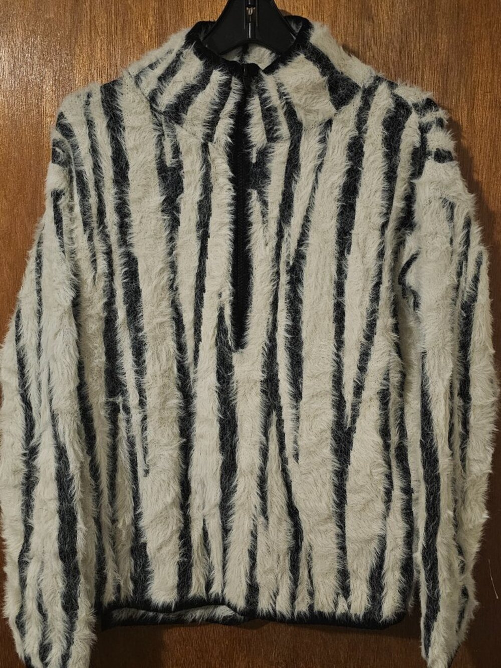 Anthropologie Soft Zebra Animal Print Zip Up Jacket Coat Furry Fuzzy